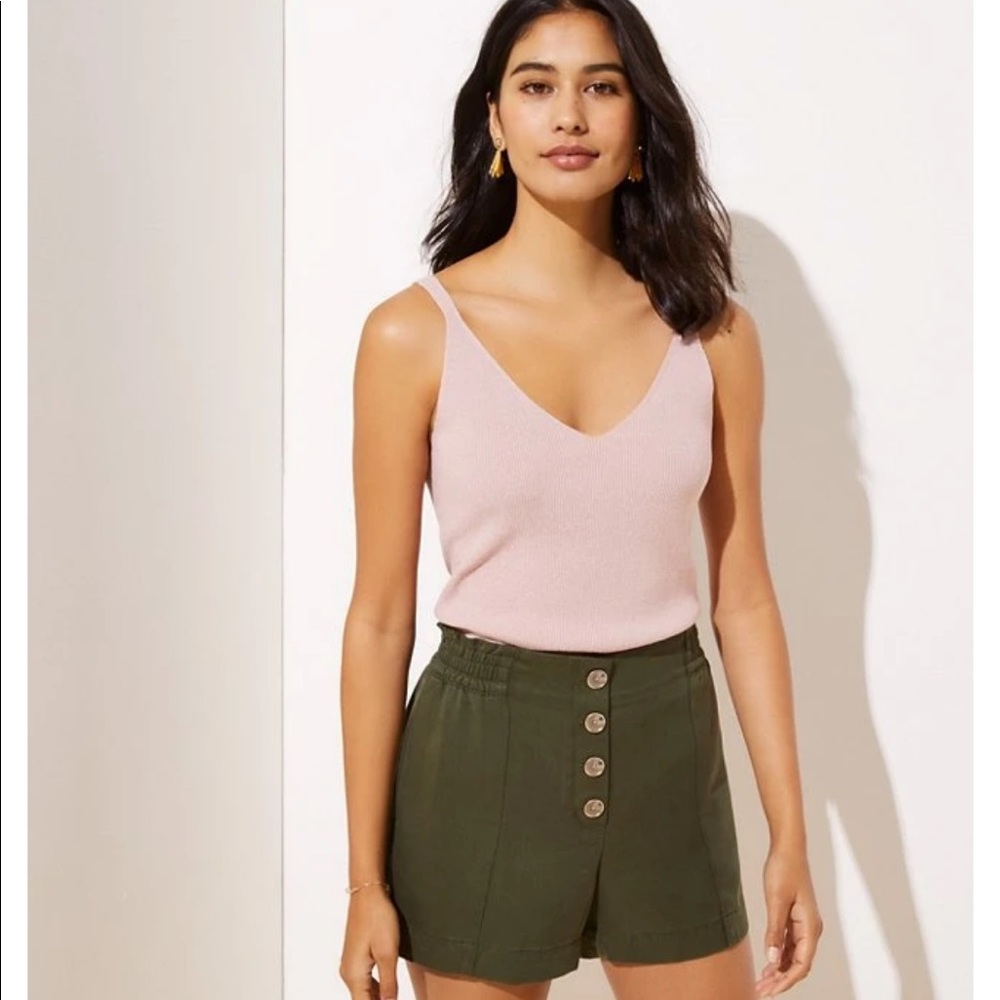 Loft Smocked Button Trim Pull-On Shorts in Olive